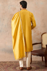 Yellow Silk Blend Solid Embroidered Kurta With Dupatta MKUD1022