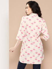 Off White Floral Printed Tunic-AHTUCRDP-8138-ICH