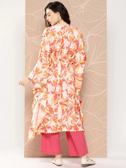 Off White & Orange Floral Printed Gotta Patti Kaftan Kurta-AHKFCRDP-6064-ICH