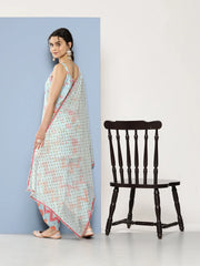 Blue Floral Printed Gotta Patti Kurti With Dhoti Pants & With Dupatta-AHKUDUDO-COMBO-622-ICH