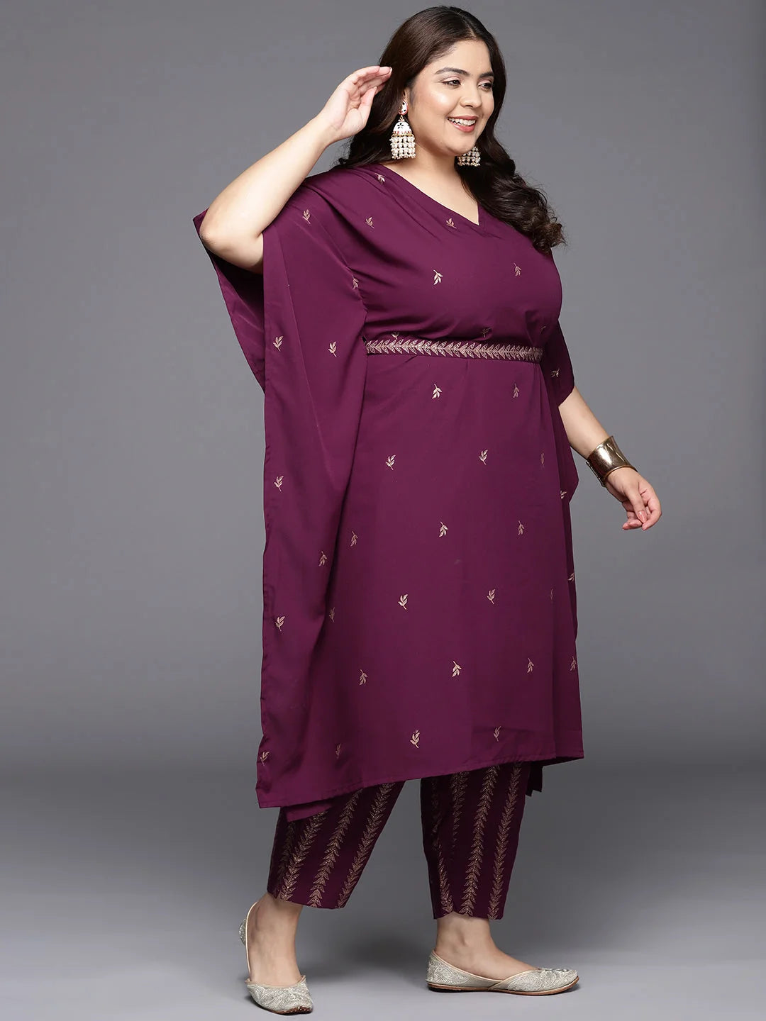 Plus Size Burgundy Kaftan Kurta Set | Indian Women's Kurtas