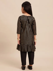 Black Printed Georgette Girls Kurta Set