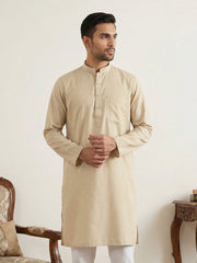 Solid Cotton Kurta for Men ( KO 5144Beige )