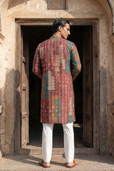 Brown Silk Blend Printed Straight Kurta MKU2177