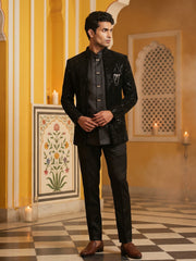 Men’s Embroidered Indo-Western Set ( 50JIND 132Black S )