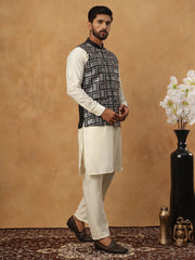 Embroidered Nehru Jacket Set with Solid Kurta Pyjama (65KPWC 592W 4150 Black )