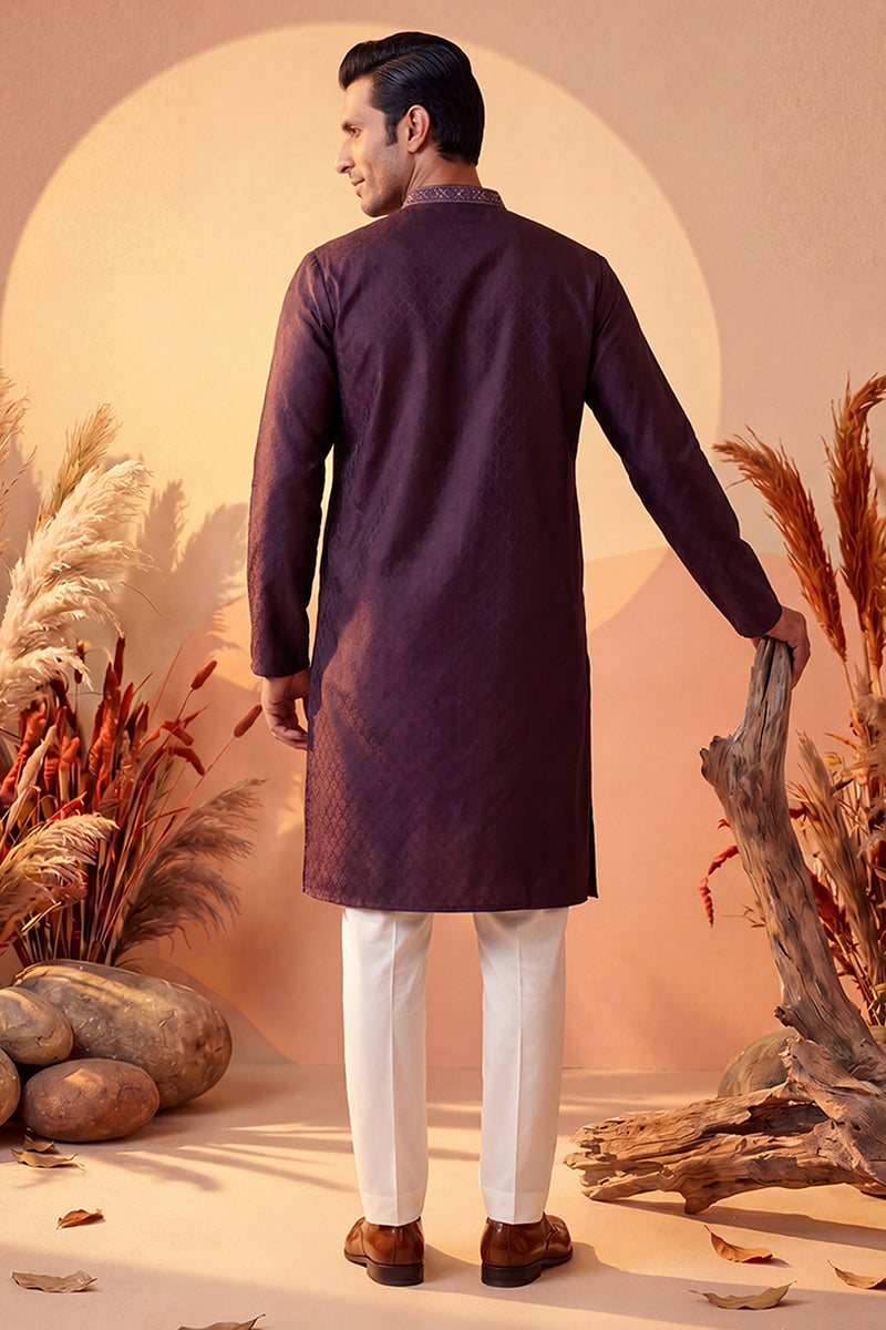 Purple Silk Blend Woven Design Straight Kurta With Trouser MKSET1835
