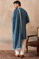 Blue Silk Blend Solid Embroidered Kurta With Dupatta MKUD1048