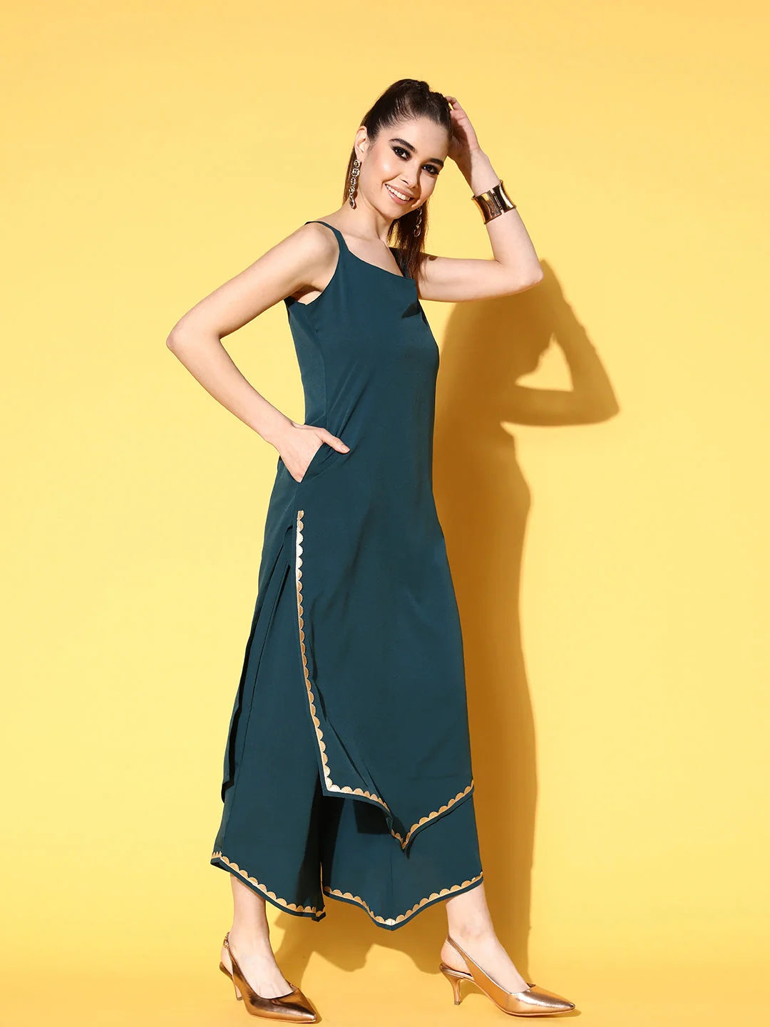 Elegant Green Kurta Palazzo Set with Dupatta- Women's Style
