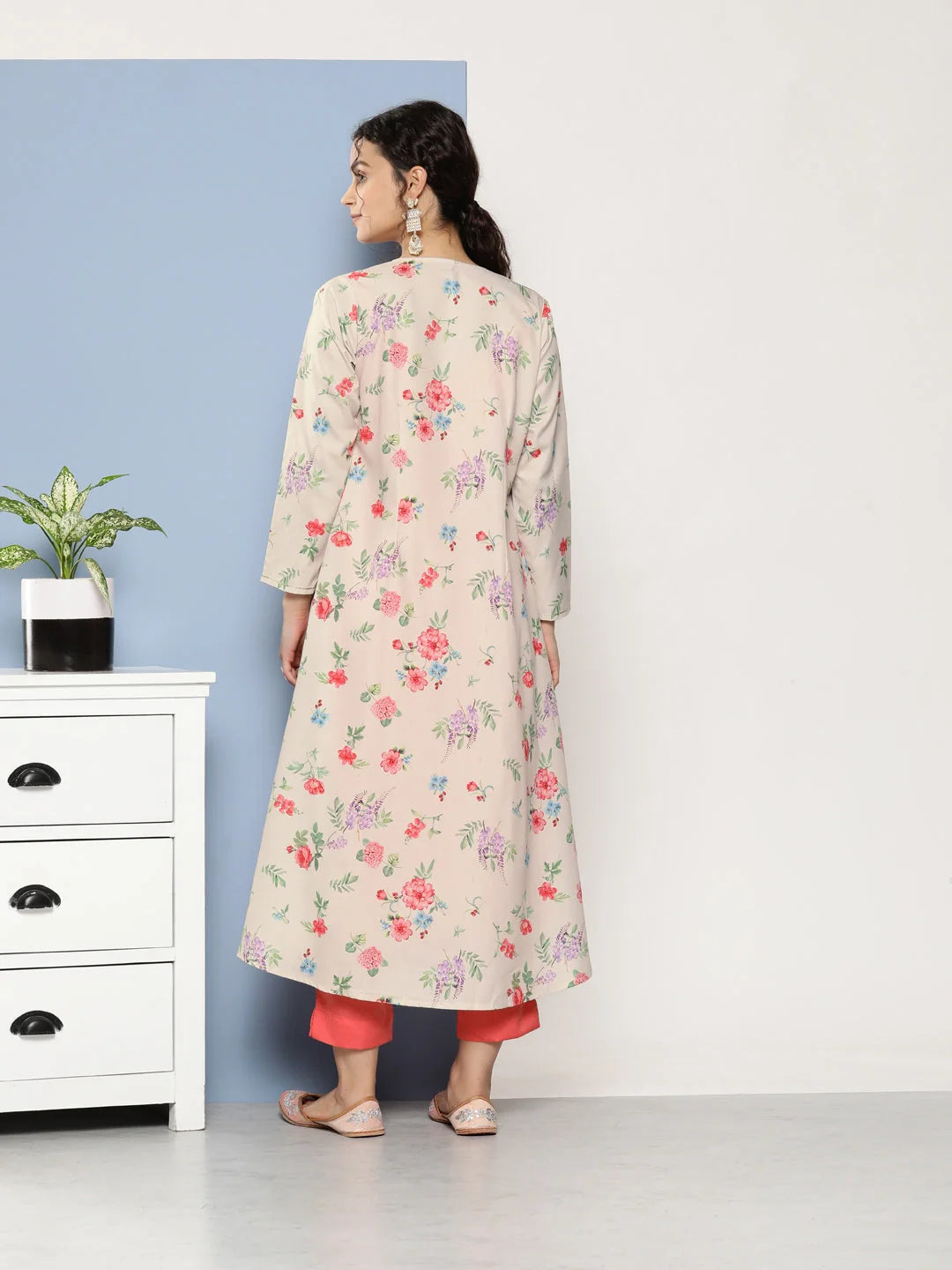 Pink Floral Kurta with Trousers - Women's Kurta Sets India