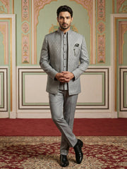 Men Woven Jacquard Indo-Western Set ( 50JIND 155Grey S )