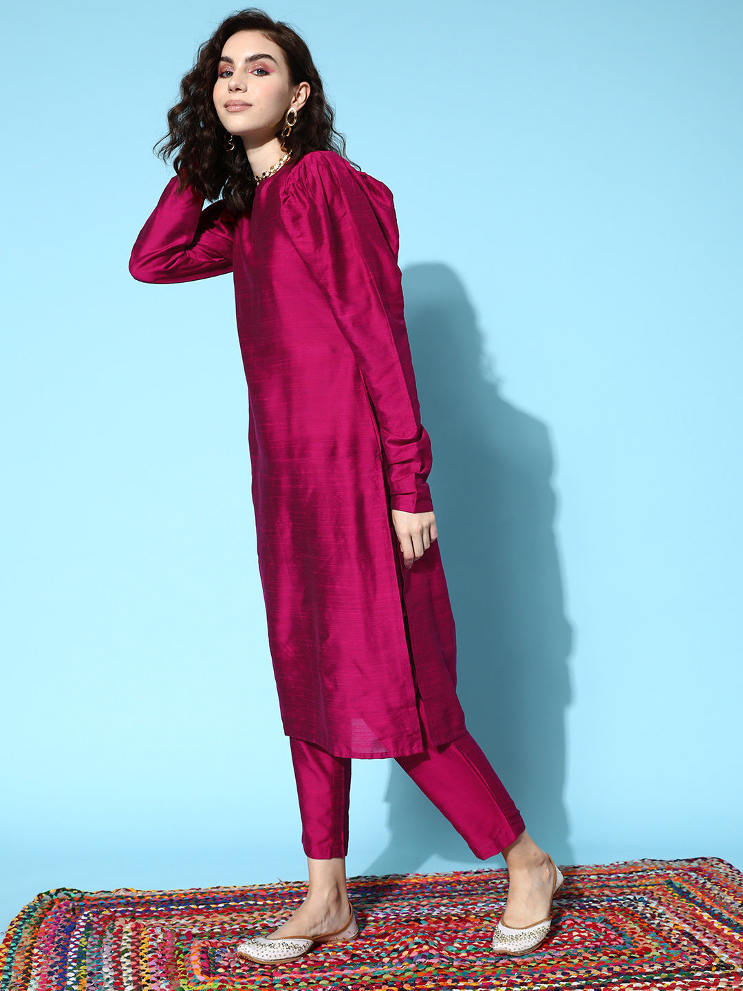 Burgundy Silk Kurta Set: Women's Indian Kurta Sets Online