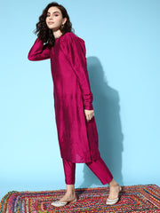 Burgundy Solid Straight Kurta with Trousers-AHKUPN-COMBO-767-FF