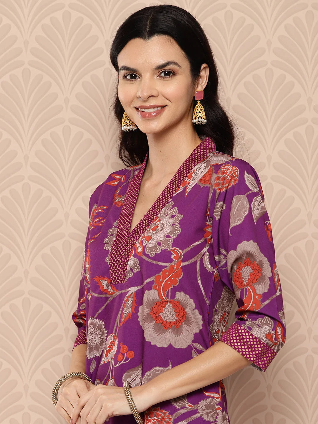 Purple Floral Printed Women's Kurta Set | Indian Kurta
