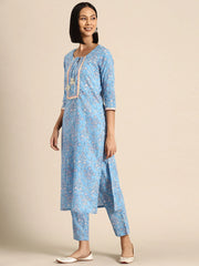 Kurta Pyajama with gota work in Light Blue Print
