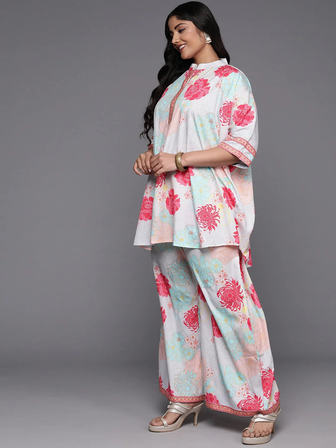Plus Size Multicoloured Printed Ethnic Co Ords - Women's Set