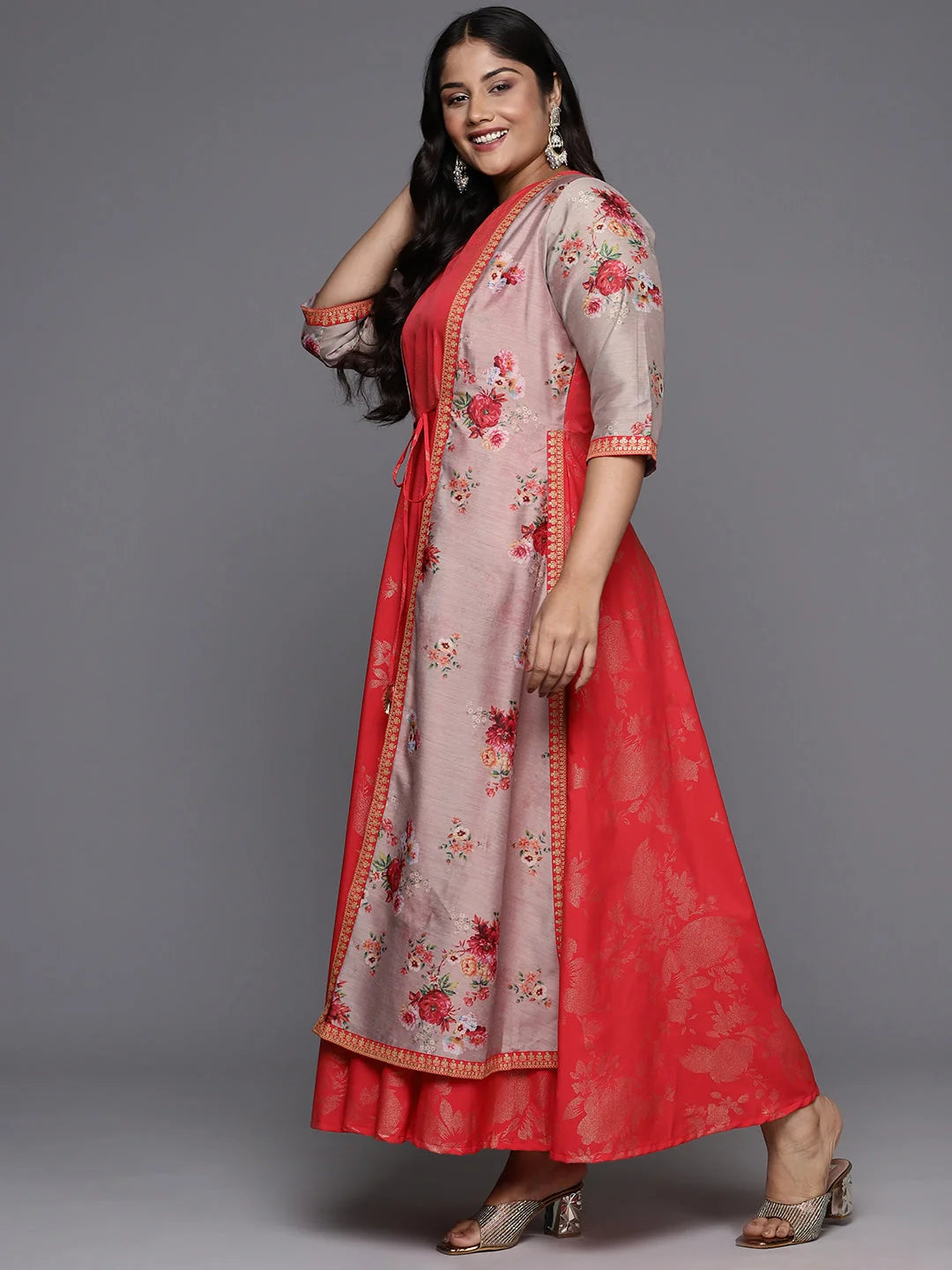 Red Floral Plus Size Dress | Indian Dresses
