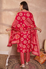 Pink Rayon Blend Floral Printed Straight Kurta Trouser With Dupatta VKSKD3214