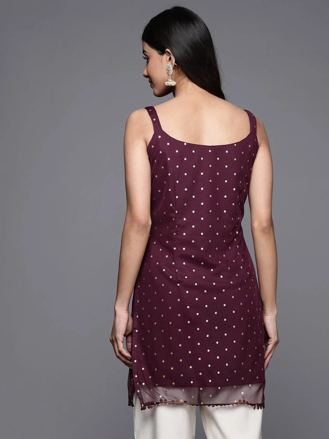 Burgundy Polka Dot Tunic Top - Trendy Indian Kurtis for Women