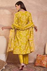 Yellow Poly Silk Floral Printed Straight Kurta Trouser With Dupatta VKSKD3209