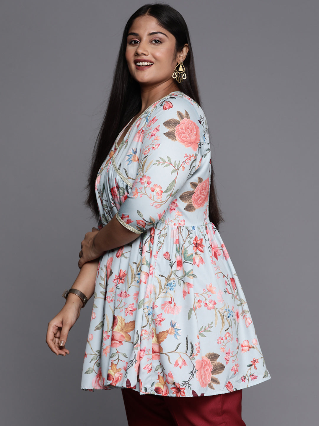 Sea Green Plus Size Tunic Top - Floral Printed Indian Kurtis