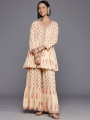 Ethnic Motifs Printed Pleated Pure Cotton Kurti with Sharara-AHTUSH-COMBO-744