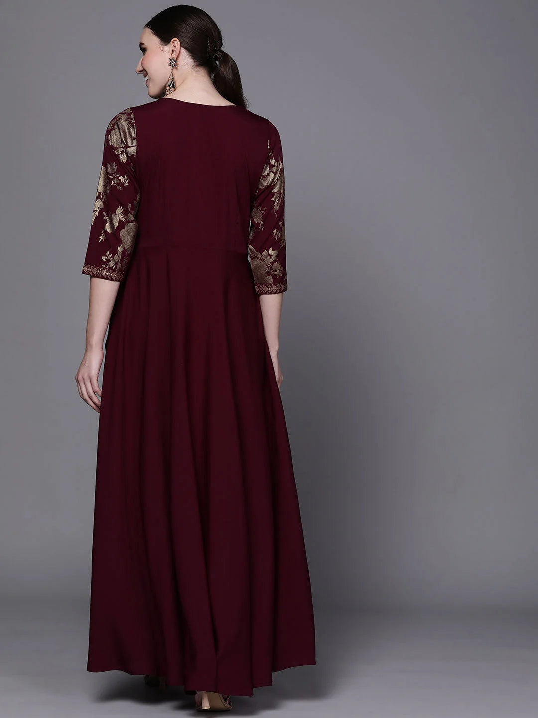 Floral Maxi Dress | Burgundy Fit & Flare | Indian Dresses