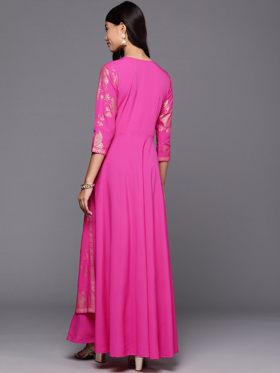 Pink & Gold Floral A-Line Maxi Dress | Indian Dresses Online