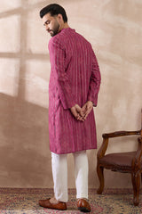 Pink Silk Blend Printed Mandarin Collar Straight Kurta With Trouser MKSET2114