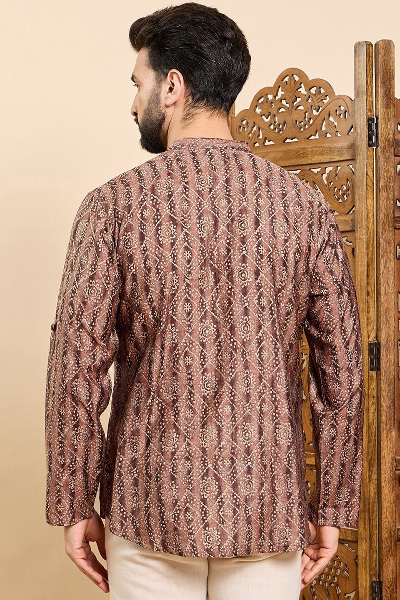 Brown Cotton Geometric Printed Straight Kurta HOPMSKU1008BWN | DesiQlo