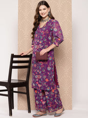 Purple Floral Printed Gotta Patti Kurta with Palazzos-AHKUPZ-Combo-836-ICH