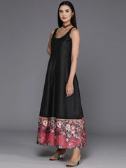 Black Floral Print A-Line Maxi Dress-AHEDPSDP-149
