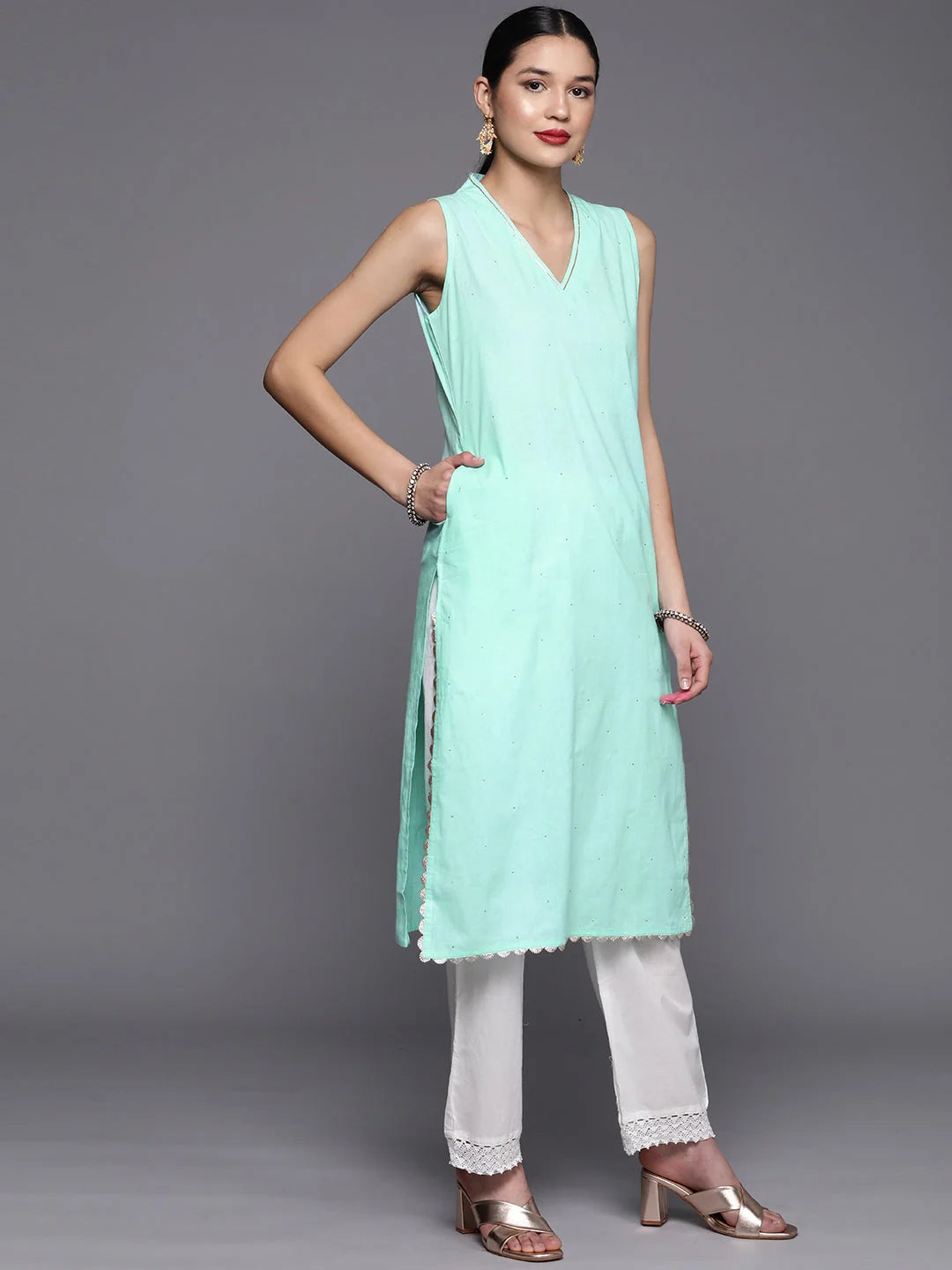 Blue Cotton Printed Indian Kurta - Stylish Short Kurti Design