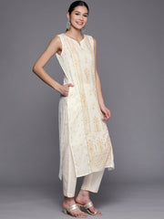 Off White Pure Cotton Printed Kurta Pant Set-AHKUPN-COMBO-528