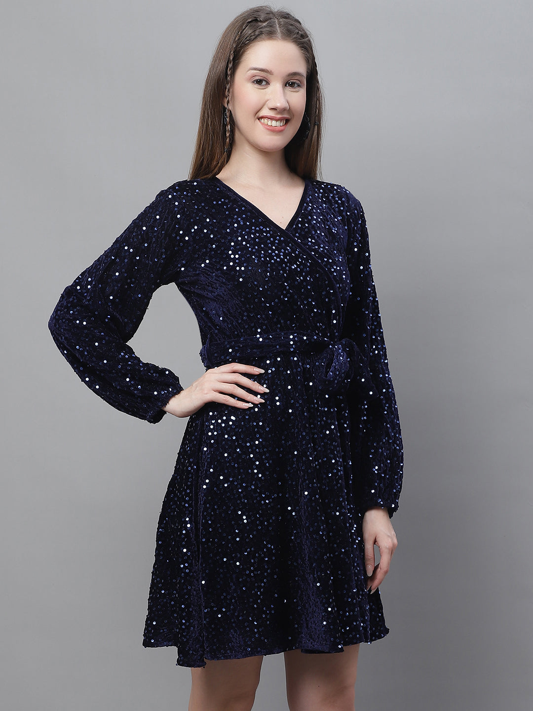 DesiQlo Women Embroidered Dress - Blue
