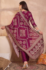 Purple Floral Printed Kurta With Trousers And Dupatta PKSKD3228