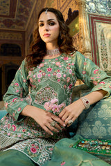 Green Solid Embroidered Straight Kurta Palaazo with Dupatta PKSKD3004