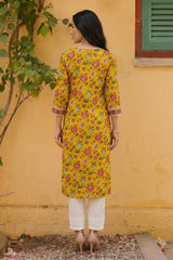 Rayon Yellow Floral Digital Printed Regular Kurta VCK9820