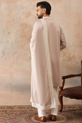 Beige Silk Blend Solid Embroidered Kurta With Dupatta MKUD1042