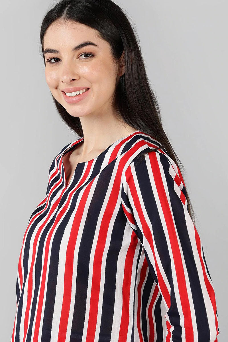 Multi Colour Cotton Striped Night Suit VNWK1049 | DesiQlo