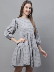 DesiQlo Peach Self Design Tiered Dress