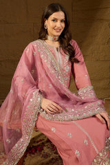 Pink Silk Blend Solid Embroidered Straight Kurta Trousers With Dupatta PKSKD2939