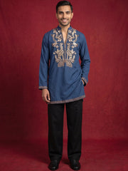 Men's Japanese Fabric Embroidered Kurta with Korean Pants Set ( 65KP PJ11B 5592Peacock ) [FF] [G-4]