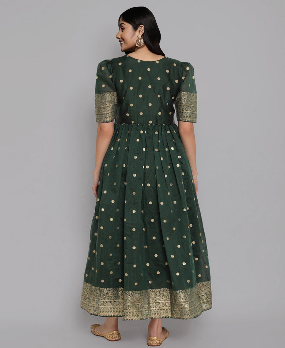 A PLUS BY AHALYAA Chanderi Greem Ethnicress