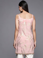 Pink Printed Tunic With Lace Inserts-AHTUCRFP-8128