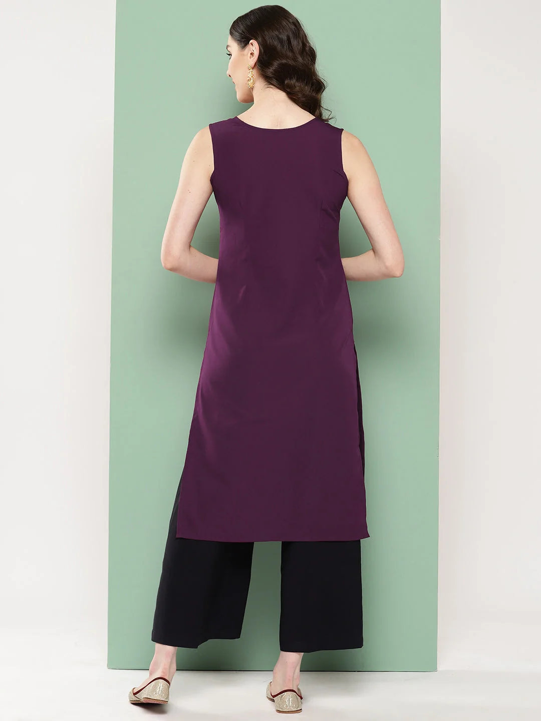 Burgundy Sequin Yoke Design Kurta | Party Wear Indian Kurtas