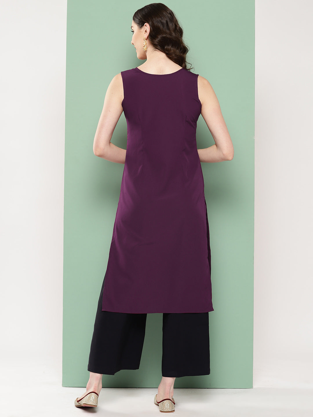 Burgundy Sequin Yoke Design Kurta | Party Wear Indian Kurtas