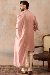 Pink Zari Embroidered Silk Blend Kurta with Trousers & Dupatta MKPD1045