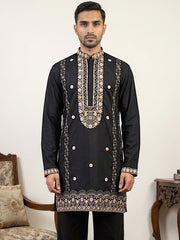 Men's Cotton Blend Embroidered Kurta ( 65KO 5585Black ) [FF] [G-4]