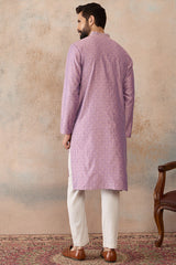 Lavender Jacquard Solid Embroidered Kurta MKU2466